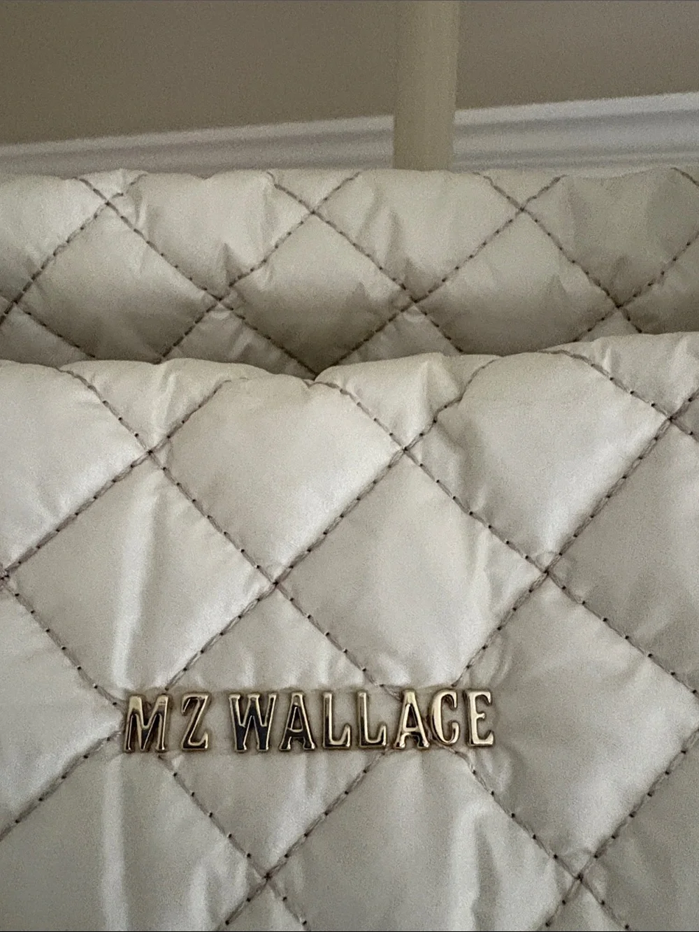 MZ Wallace Quilted Tote in White and Rose Gold